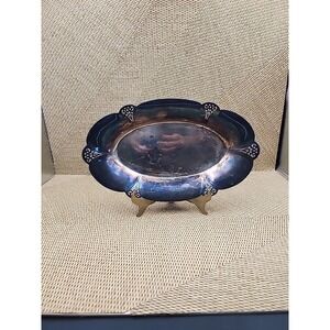 Silver Plated Oval Serving Dish Platter Beautiful Details Cutout Design Patina